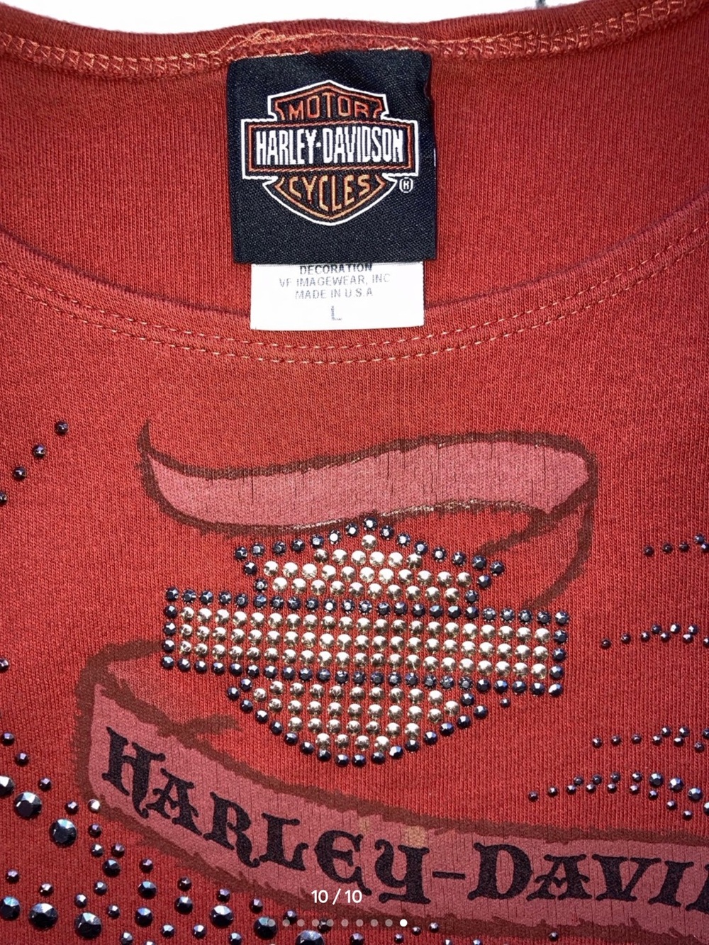 HARLEY-DAVIDSON | Rhinestone Eagle Tank Top | Orange | Size L - Picture 9 of 15